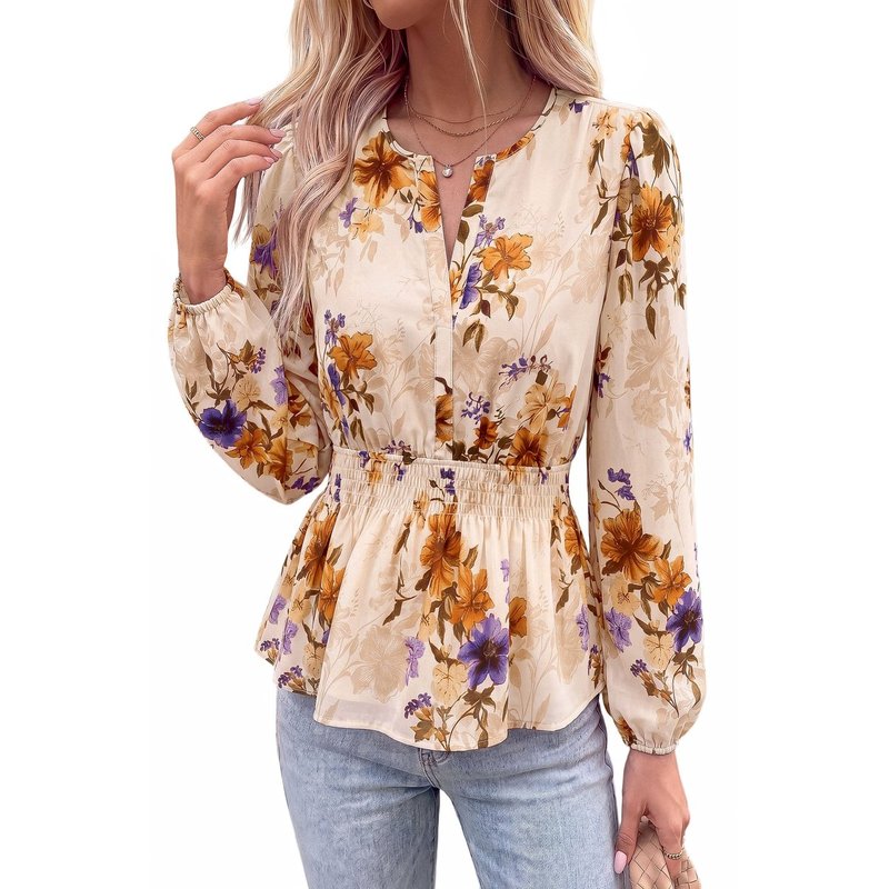 Womens Tops Dressy Casual Floral V Neck Long Sleeve Chiffon Shirts | Chiffon ...