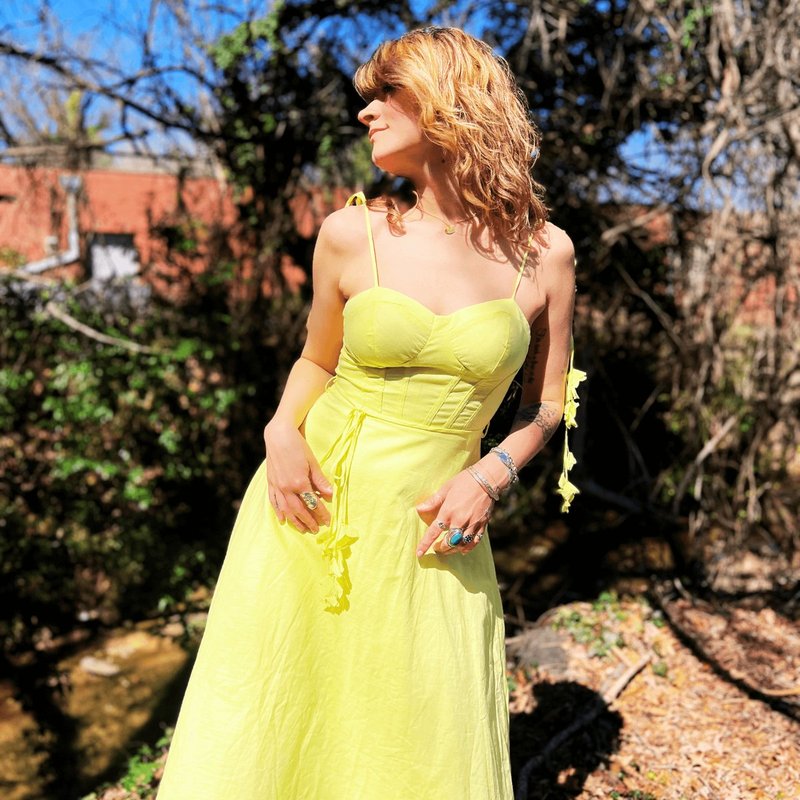Yellow Midi Dress for Summer – Corset Bustier Tie Strap