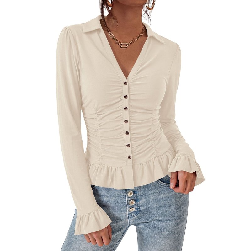 Fitted Button Down Shirts for Women Dressy Casual Tops | Collar V Neck Long S...