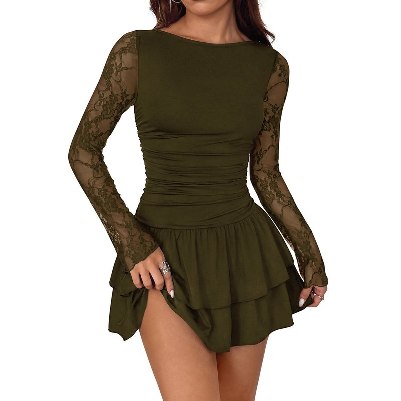 Long Sleeve Wedding Guest Dress Casual Homecoming Dresses for Women Ruched Bo...