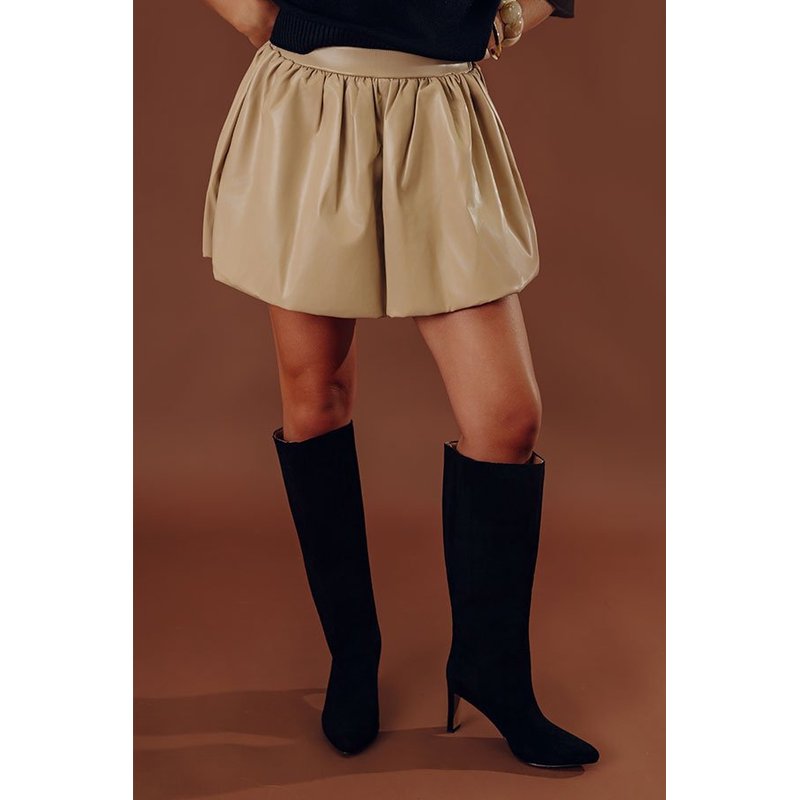 The Sofia High Waist Faux Leather Skirt in Beige