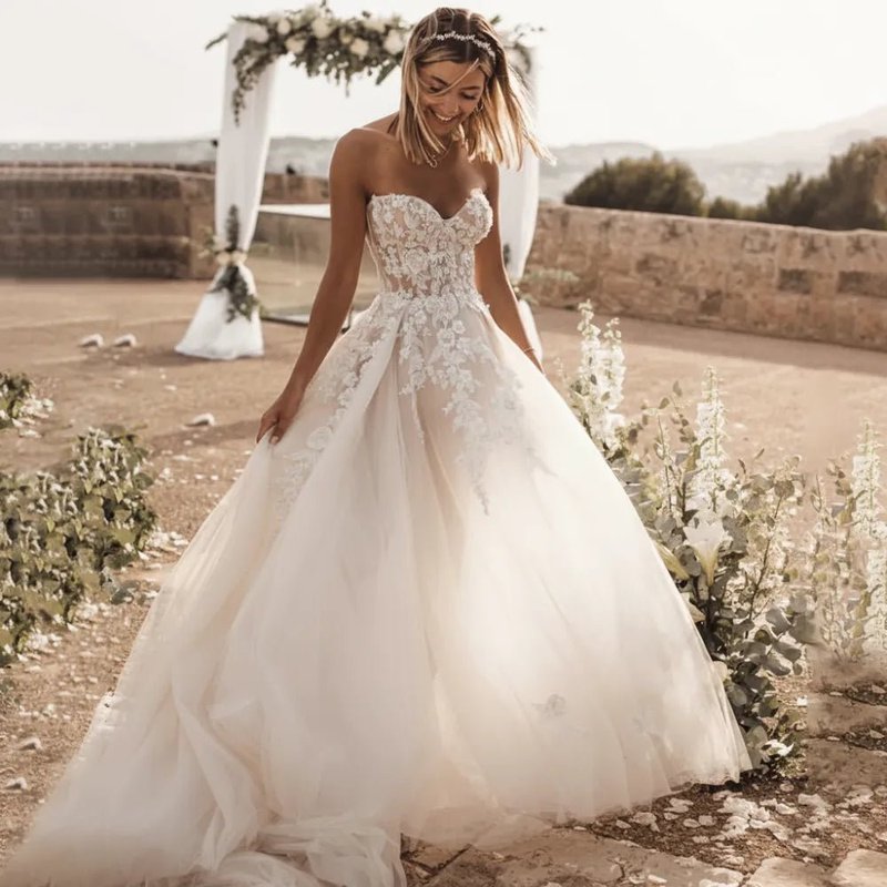 Boho Lace Off-the-Shoulder Wedding Dress