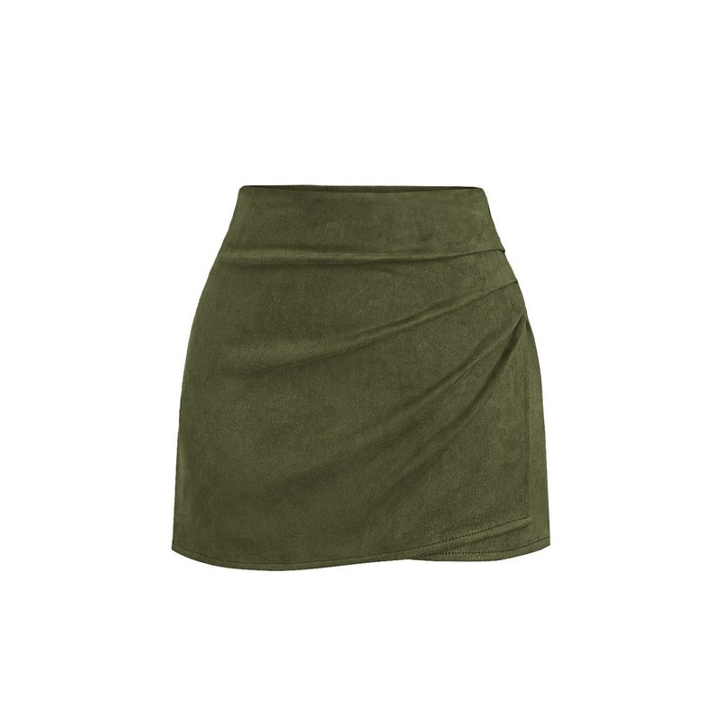 Faux Suede Mini Skirts for Women Ruched Wrap Skorts | Elastic High Waisted Sk...